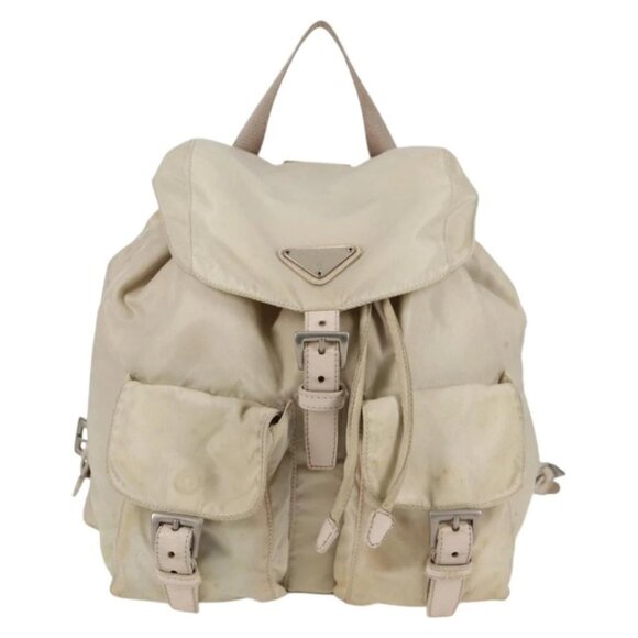 PRADA Backpack Nylon Beige Silver Auth - Picture 1 of 16